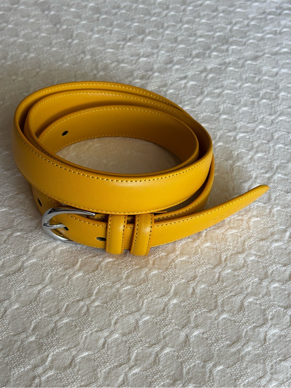 Falari Yellow Leather Skinny Belt with Silver Buckle